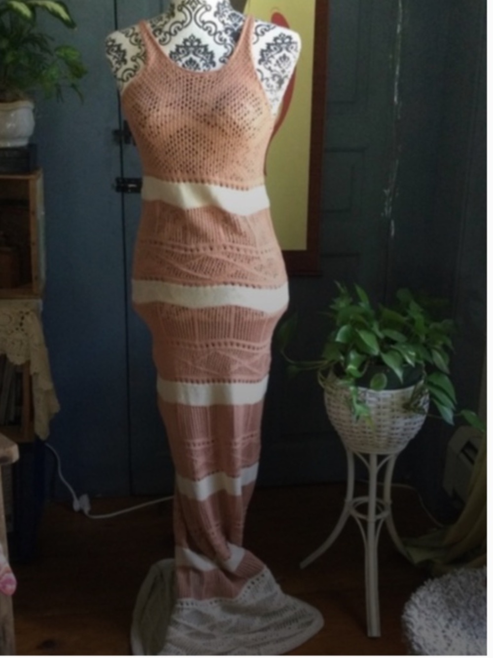 Anthropologie Boho Crocheted Maxi Dress by Hazel M
